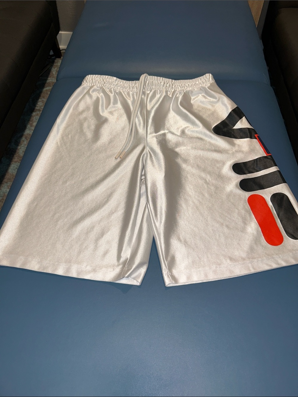 Fila Dazzle White Athletic Shorts with Black & Red Accent